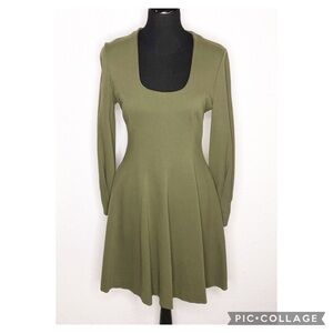 Pearl by Lela Rose army green scoop neck fit & flare dress size 4